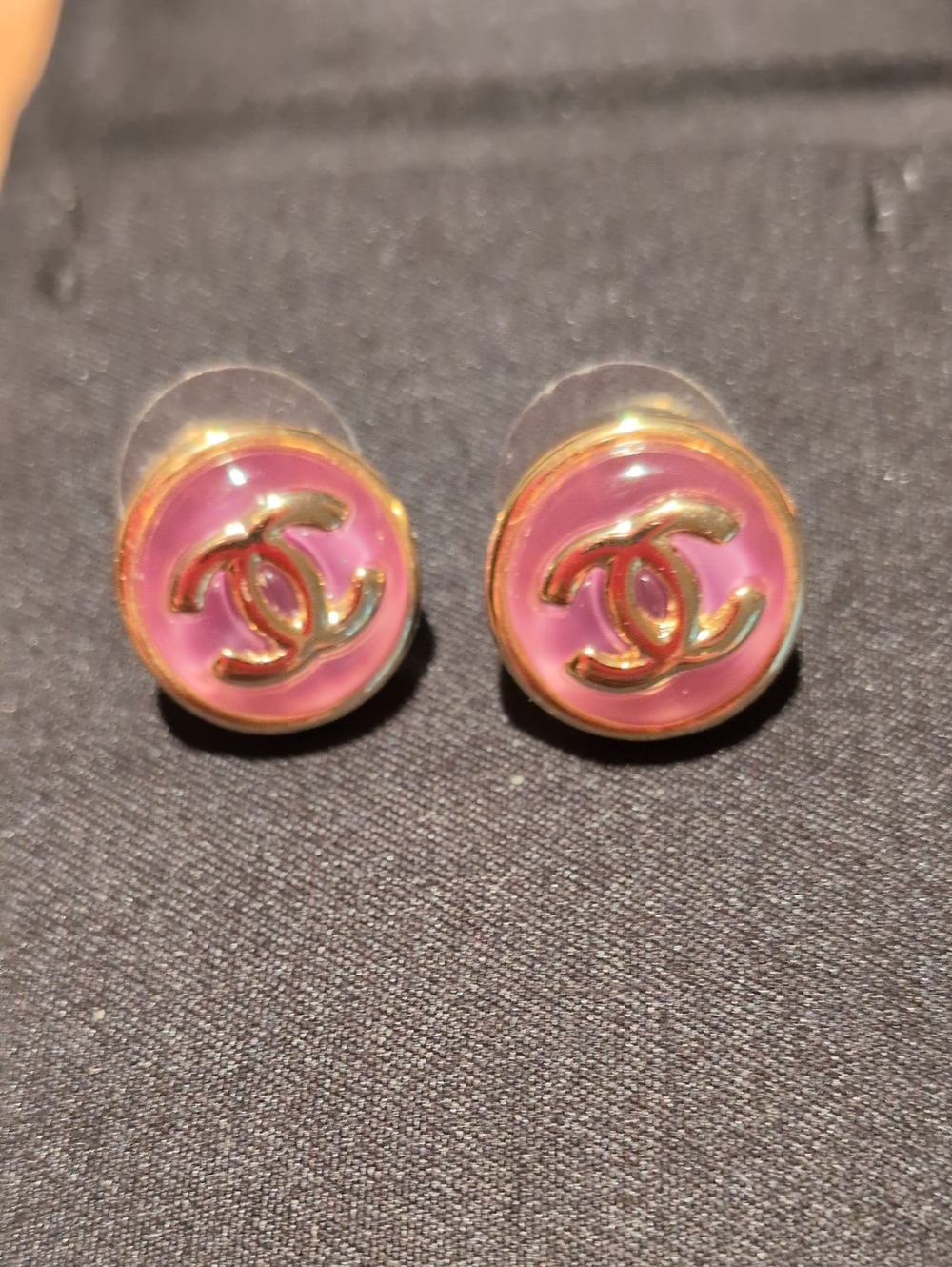 Chanel Pink Enamel CC Round Stud Earrings in Pink & Gold